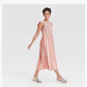 A new day striped smocked boho dress size small